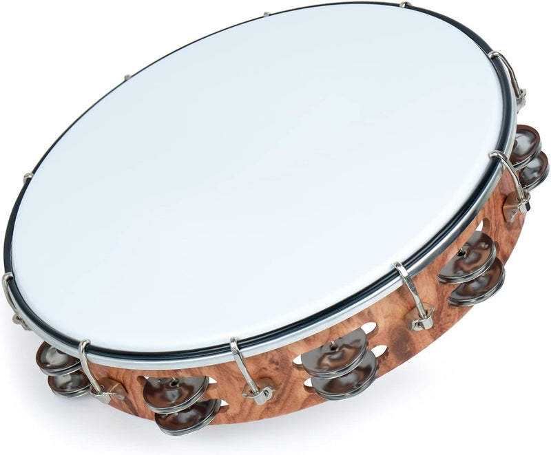 MUSCELL Tambourine for Adults,Hand Held Plastic Tambourines Drum Double Row Metal Jingles Musical Instrument-12" - Image 1